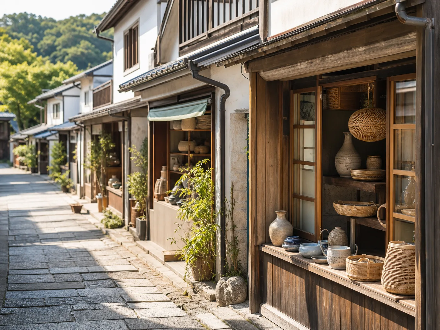 手仕事の店が並ぶ架空の町並み