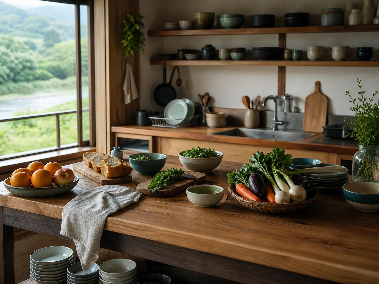 朝の光が入る架空の共用キッチン