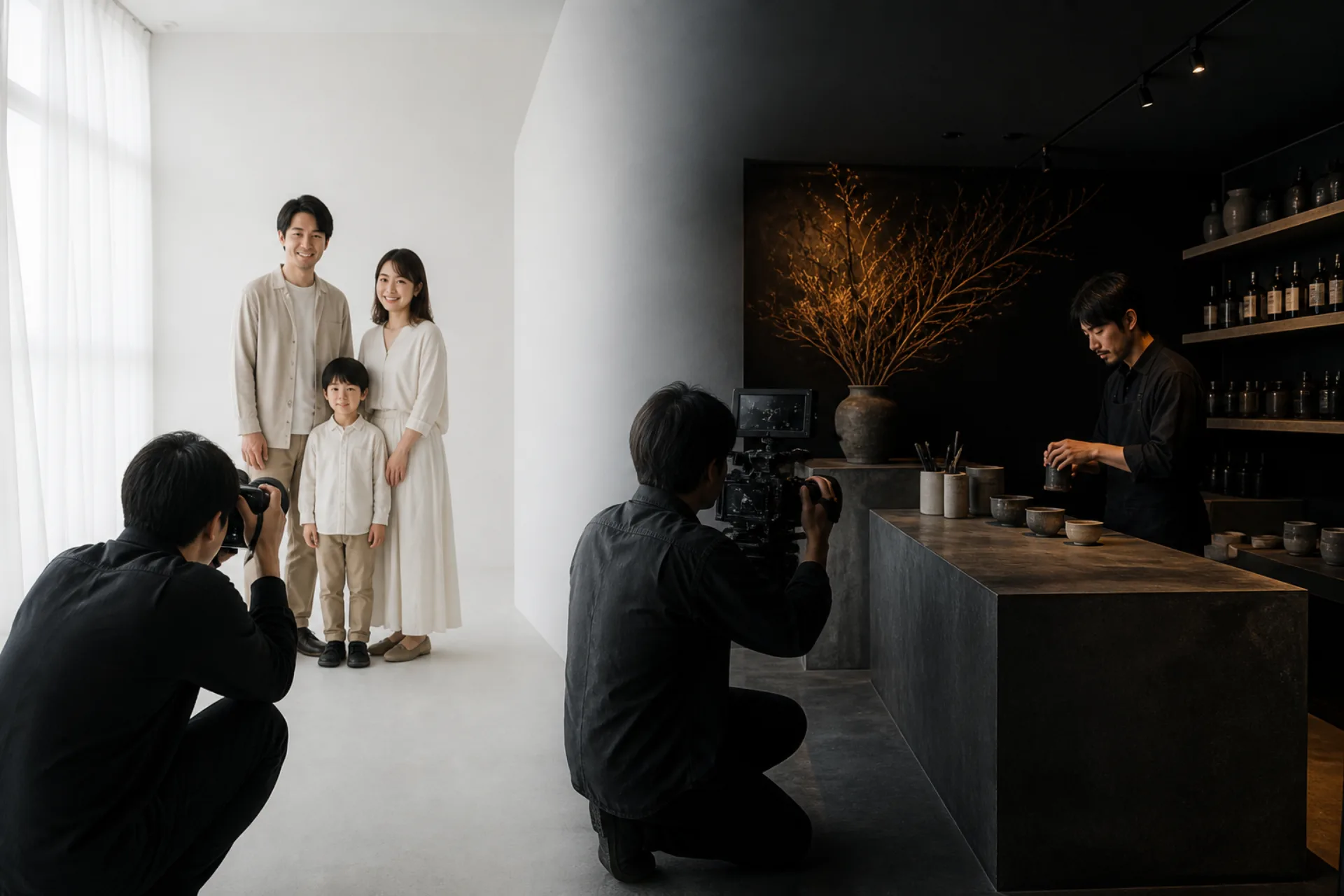 写真・映像撮影スタジオHP制作見本。家族撮影と店舗PR映像のイメージ